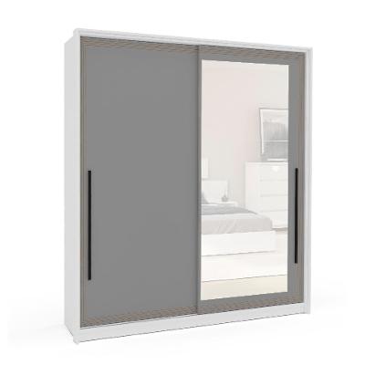 Guarda-Roupa Casal com Espelho Valência 2 Portas 2 Gavetas Branco e Cinza