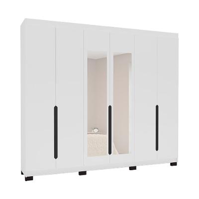 Guarda-Roupa Casal com Espelho Madrid 6 Portas 4 Gavetas Branco