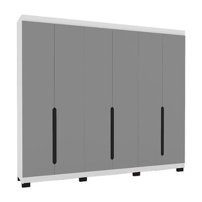 Guarda-Roupa Casal Madrid 6 Portas 4 Gavetas Branco e Cinza