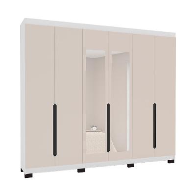 Guarda-Roupa Casal com Espelho Madrid 6 Portas 4 Gavetas Branco e Creme