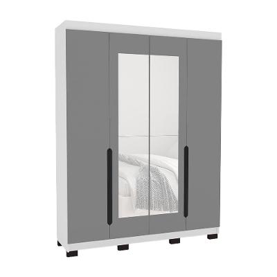 Guarda-Roupa Solteiro com Espelho Madrid 4 Portas 4 Gavetas Branco e Cinza
