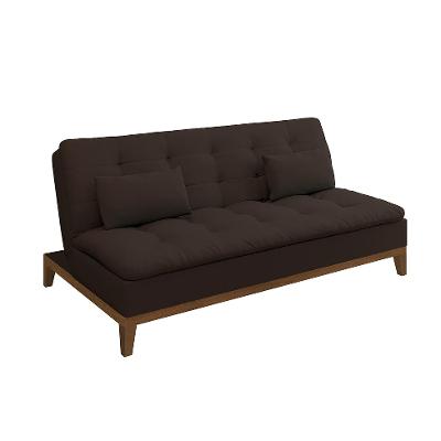 Sofá-Cama 3 Lugares Casal Premium Base e Pés de Madeira Café
