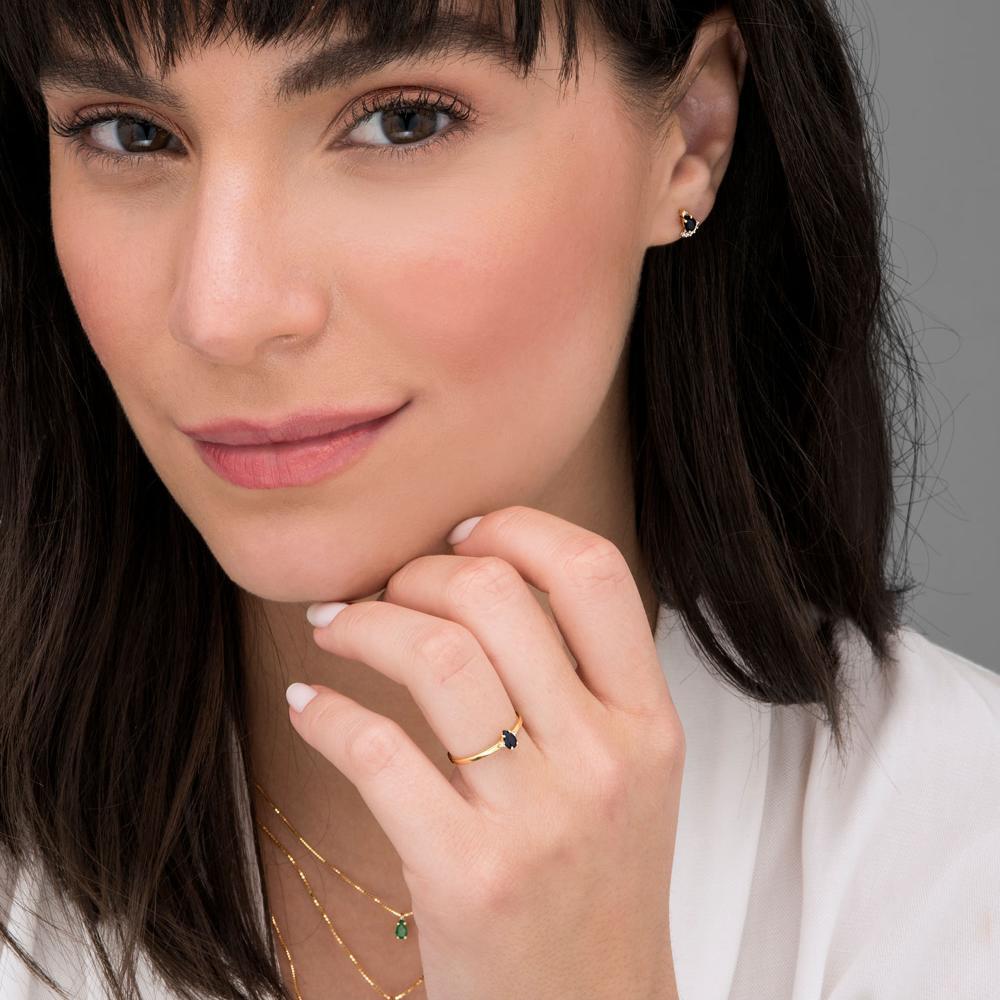 Anel em Gota com Safira e Diamantes em Ouro Amarelo 18k - 2