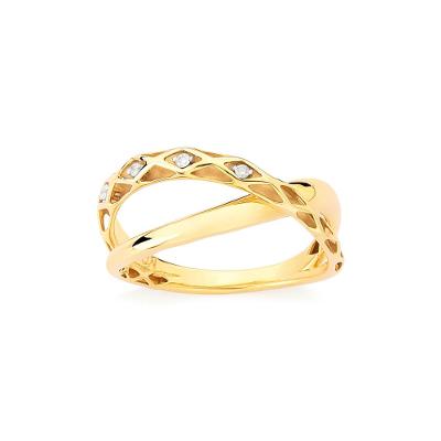 Anel Orbital Duplo com Diamantes, em Ouro  Amarelo 18K