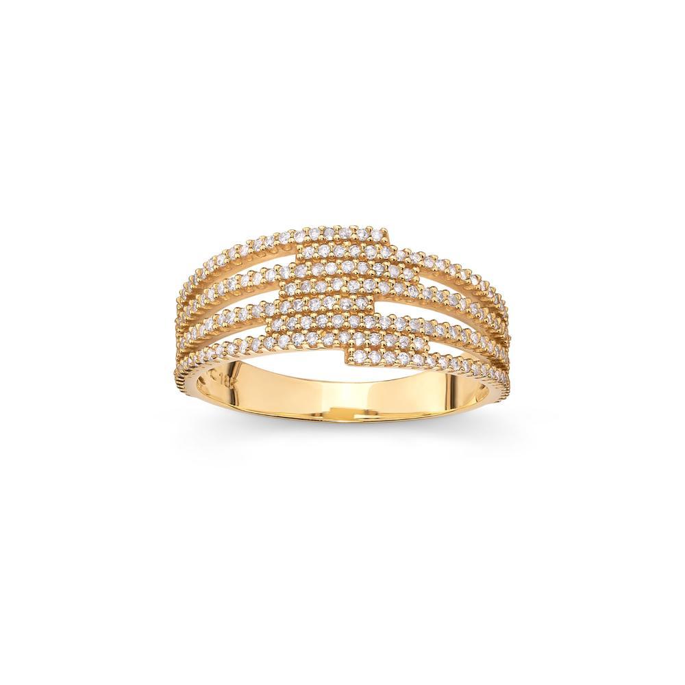 Anel Traços com Diamante em Ouro Amarelo 18k - 1