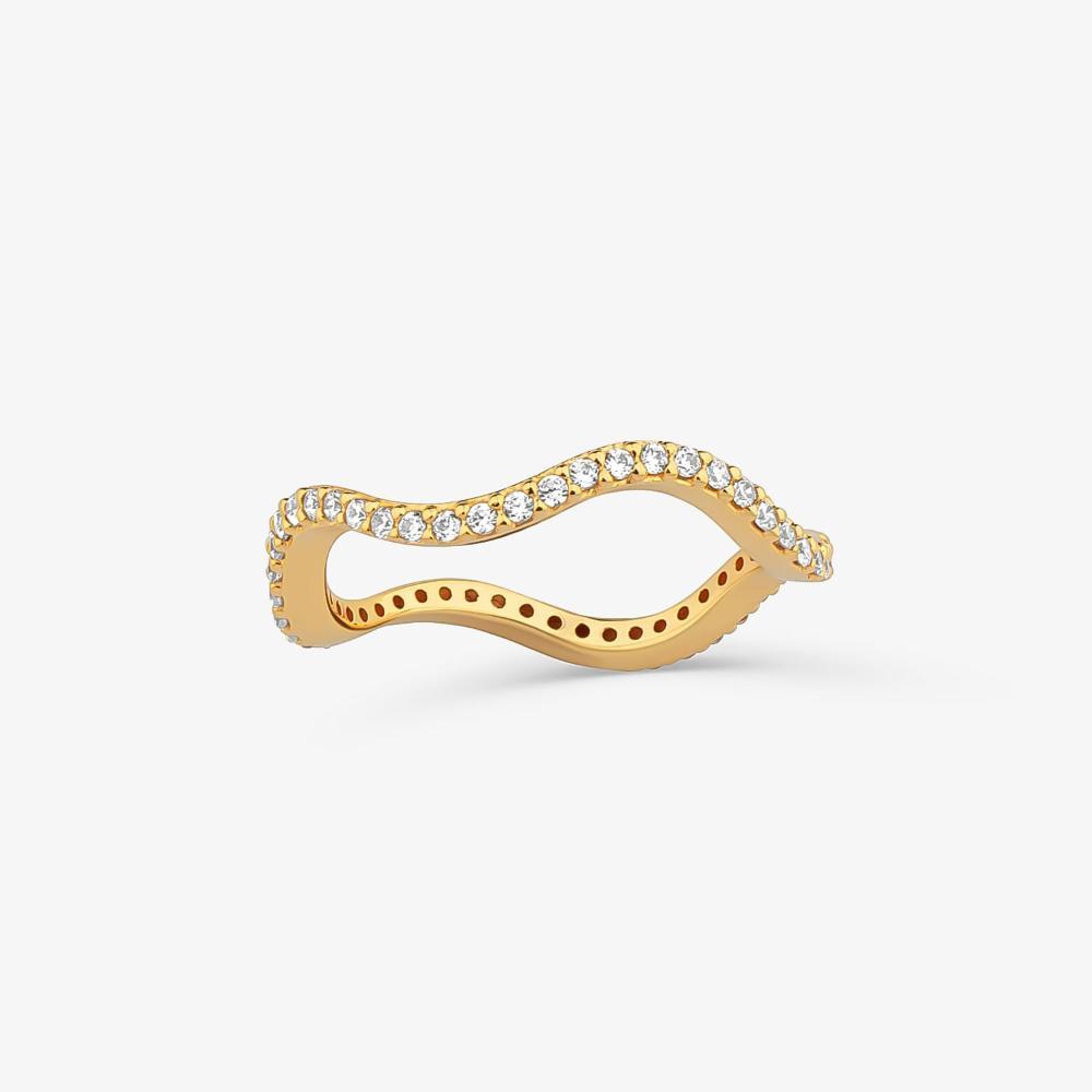 Anel Onda Cravejado em Prata 925 com Banho De Ouro Amarelo 18K - 3