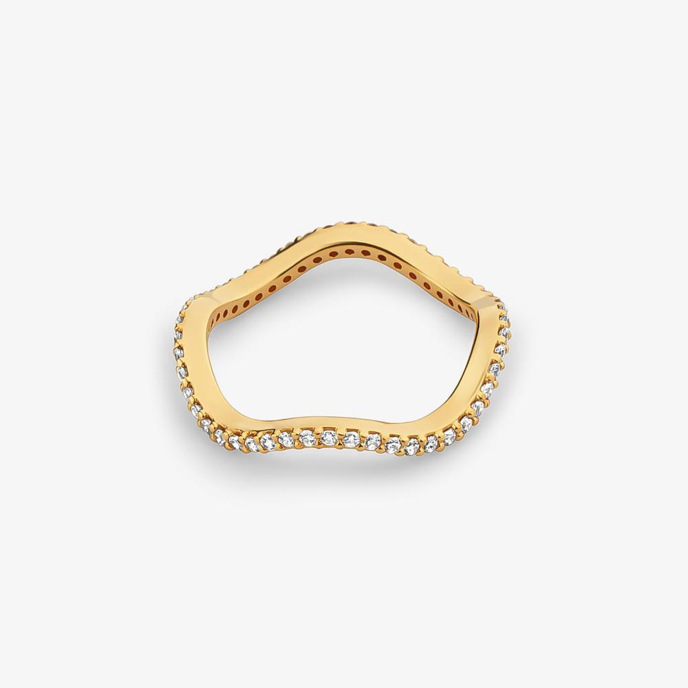 Anel Onda Cravejado em Prata 925 com Banho De Ouro Amarelo 18K - 8