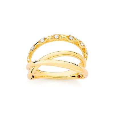 Anel Orbital Triplo com Diamantes, em Ouro  Amarelo 18K