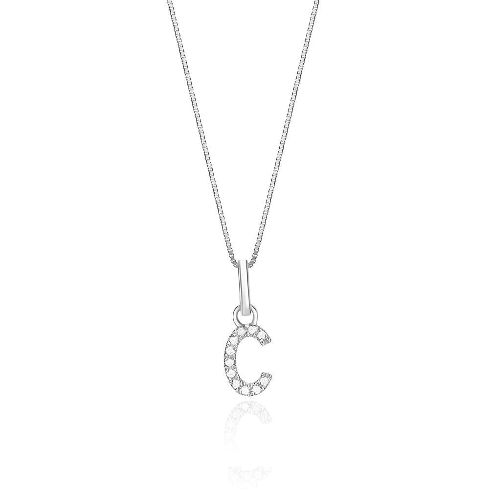 Pingente Letra C com Diamante em Ouro Branco 18k - 1