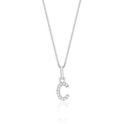 Pingente Letra C com Diamante em Ouro Branco 18k
