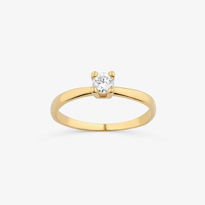 Anel Solitário com 20 Pontos de Diamantes em Ouro Amarelo 18k