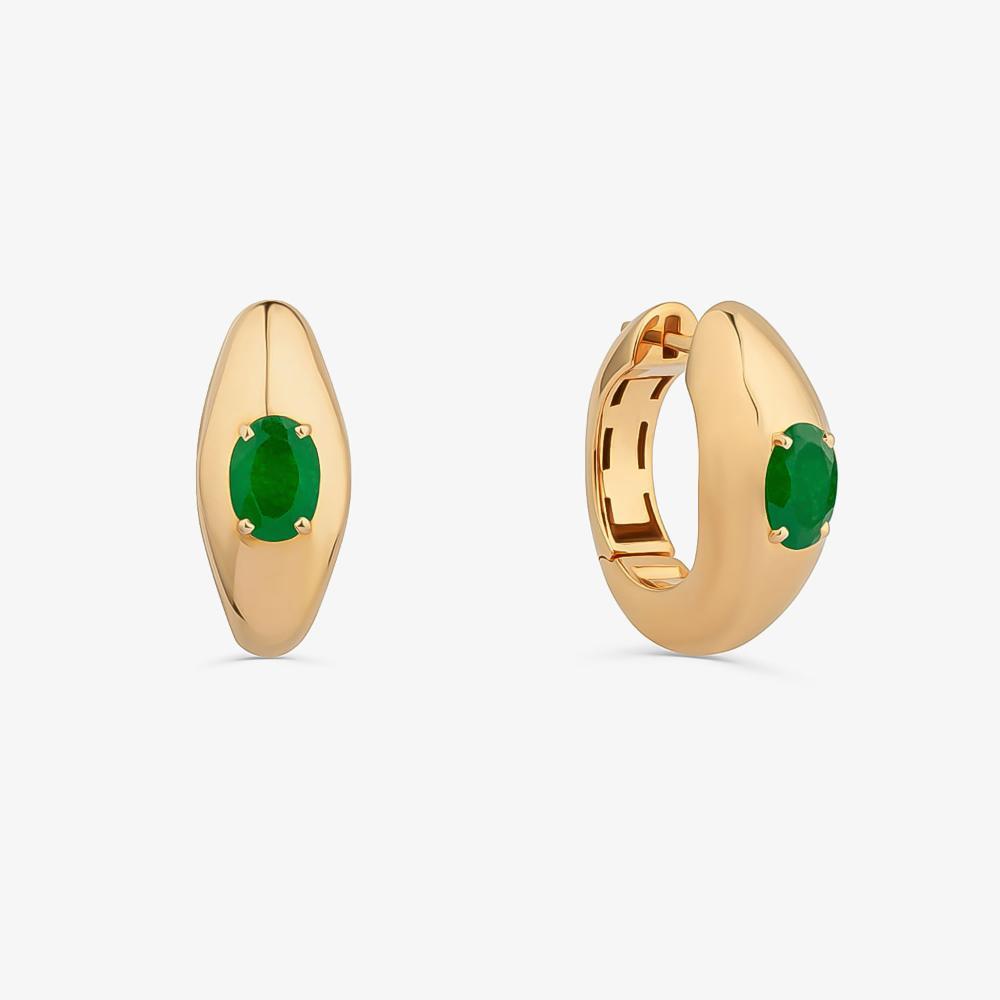 Brinco Argola com Quartzo Verde em Prata com Banho de Ouro Amarelo 18K - 1