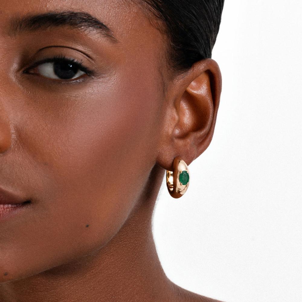 Brinco Argola com Quartzo Verde em Prata com Banho de Ouro Amarelo 18K - 2