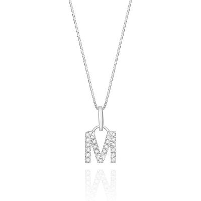 Pingente Letra M com Diamante em Ouro Branco 18k