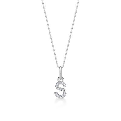 Pingente Letra S com Diamante em Ouro Branco 18k