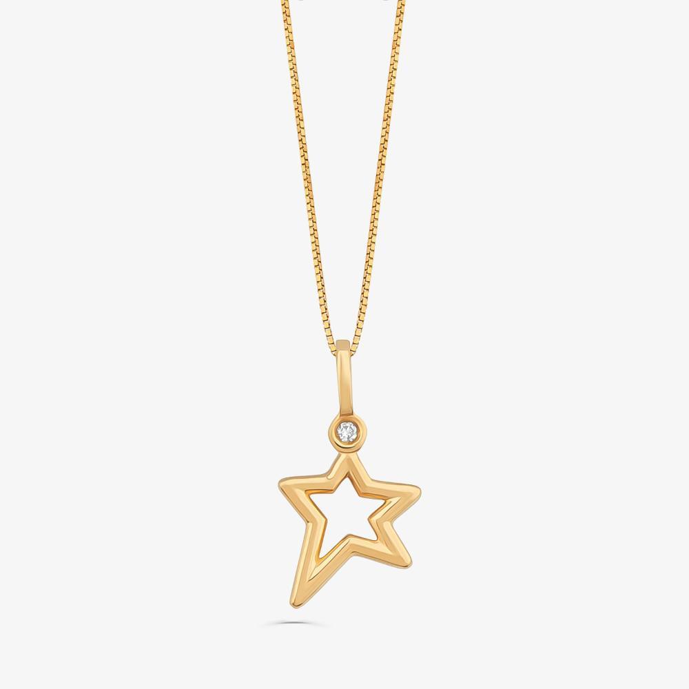 Pingente Estrela com Diamante em Ouro Amarelo 18k - 1