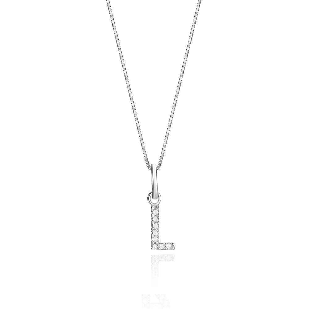 Pingente Letra L com Diamante em Ouro Branco 18k - 1