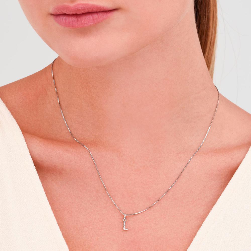 Pingente Letra L com Diamante em Ouro Branco 18k - 2