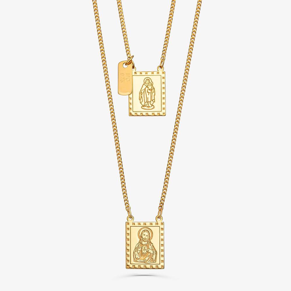 Colar Escapulário N Senhora Carmo/Sagrado Coração Jesus em Prata 925 com Banho de Ouro Amarelo 18k - 1
