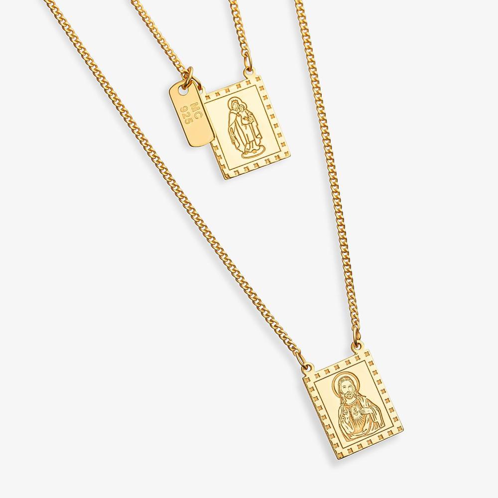 Colar Escapulário N Senhora Carmo/Sagrado Coração Jesus em Prata 925 com Banho de Ouro Amarelo 18k - 3