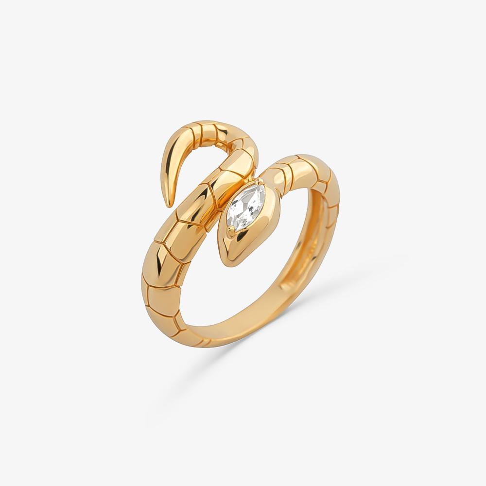 Anel Duplo Serpente com Topázio em Prata 925 com Banho de Ouro Amarelo 18K - 3
