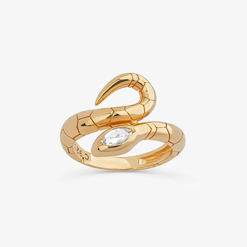 Anel Duplo Serpente com Topázio em Prata 925 com Banho de Ouro Amarelo 18K - 4