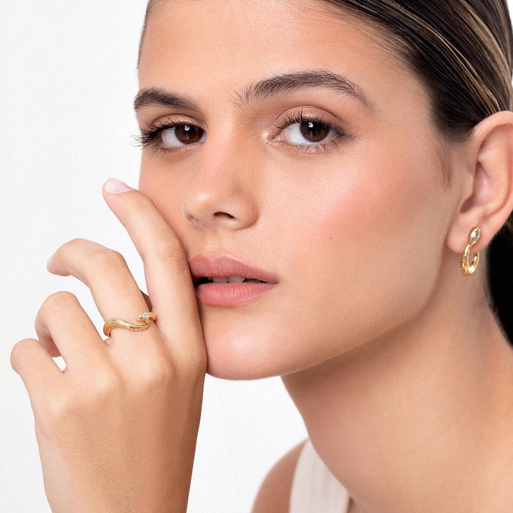 Anel Serpente com Topázio em Prata 925 com Banho de Ouro Amarelo 18K - 4