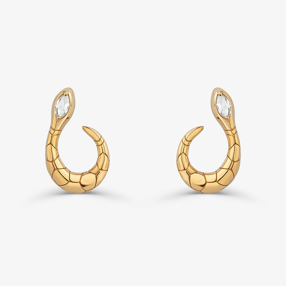 Brinco Argola Frontal Serpente com Topázio em Prata 925 com Banho de Ouro Amarelo 18K - 1