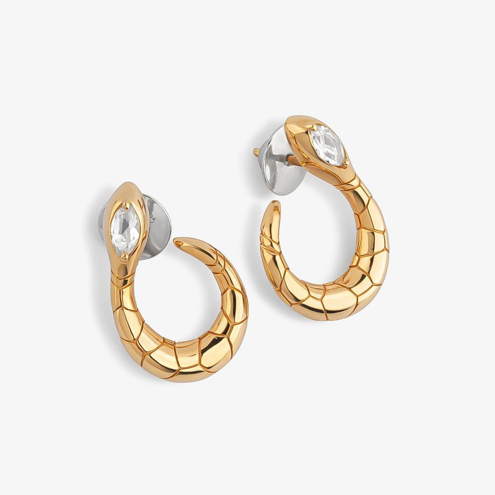 Brinco Argola Frontal Serpente com Topázio em Prata 925 com Banho de Ouro Amarelo 18K - 3