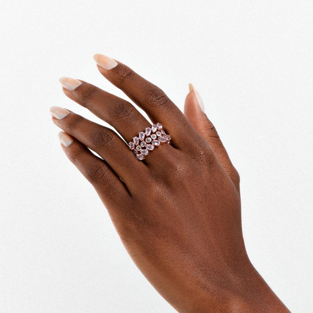 Anel Triplo com Rose de France e Iolita em Prata 925 com Banho de Ouro Rosé 18k - 2