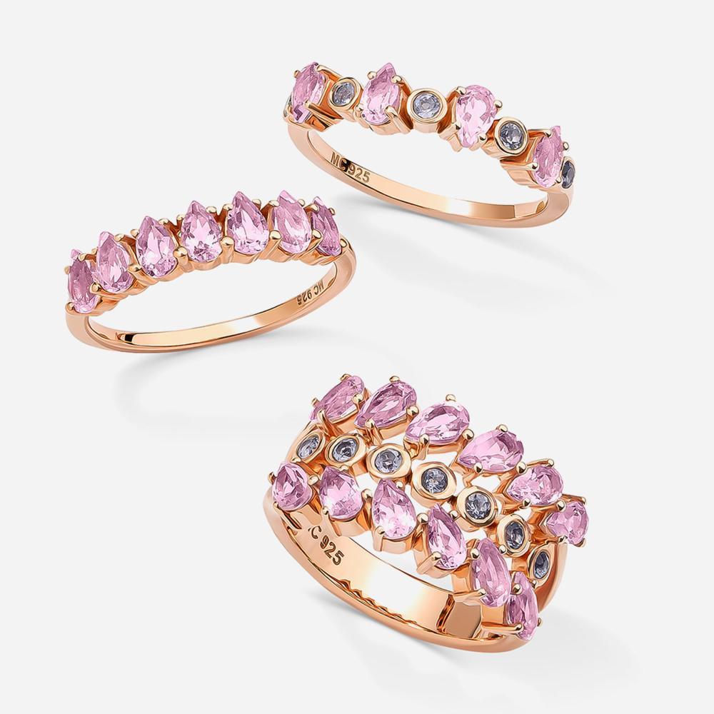 Anel Triplo com Rose de France e Iolita em Prata 925 com Banho de Ouro Rosé 18k - 5