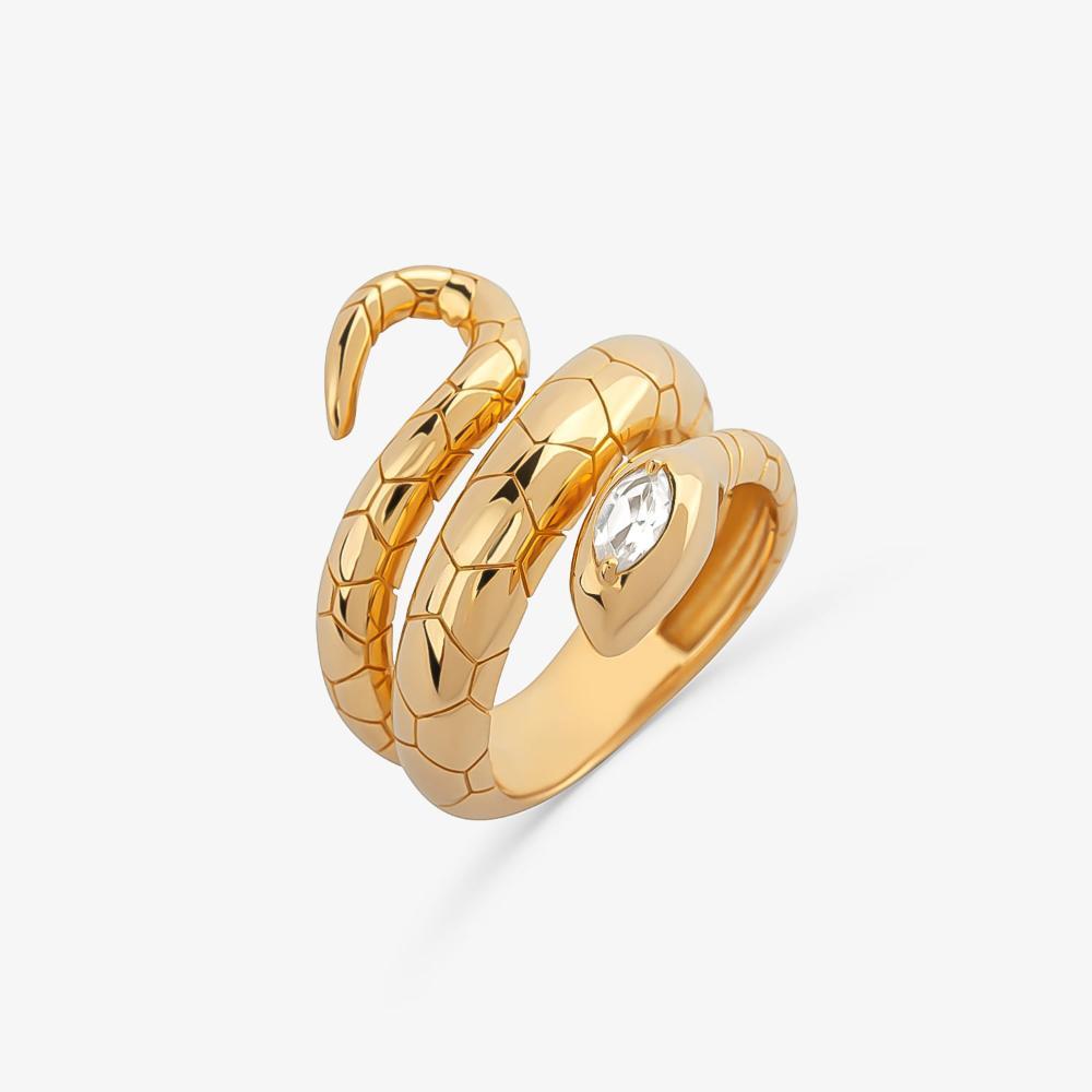 Anel Triplo Serpente com Topázio em Prata 925 com Banho de Ouro Amarelo 18K - 3