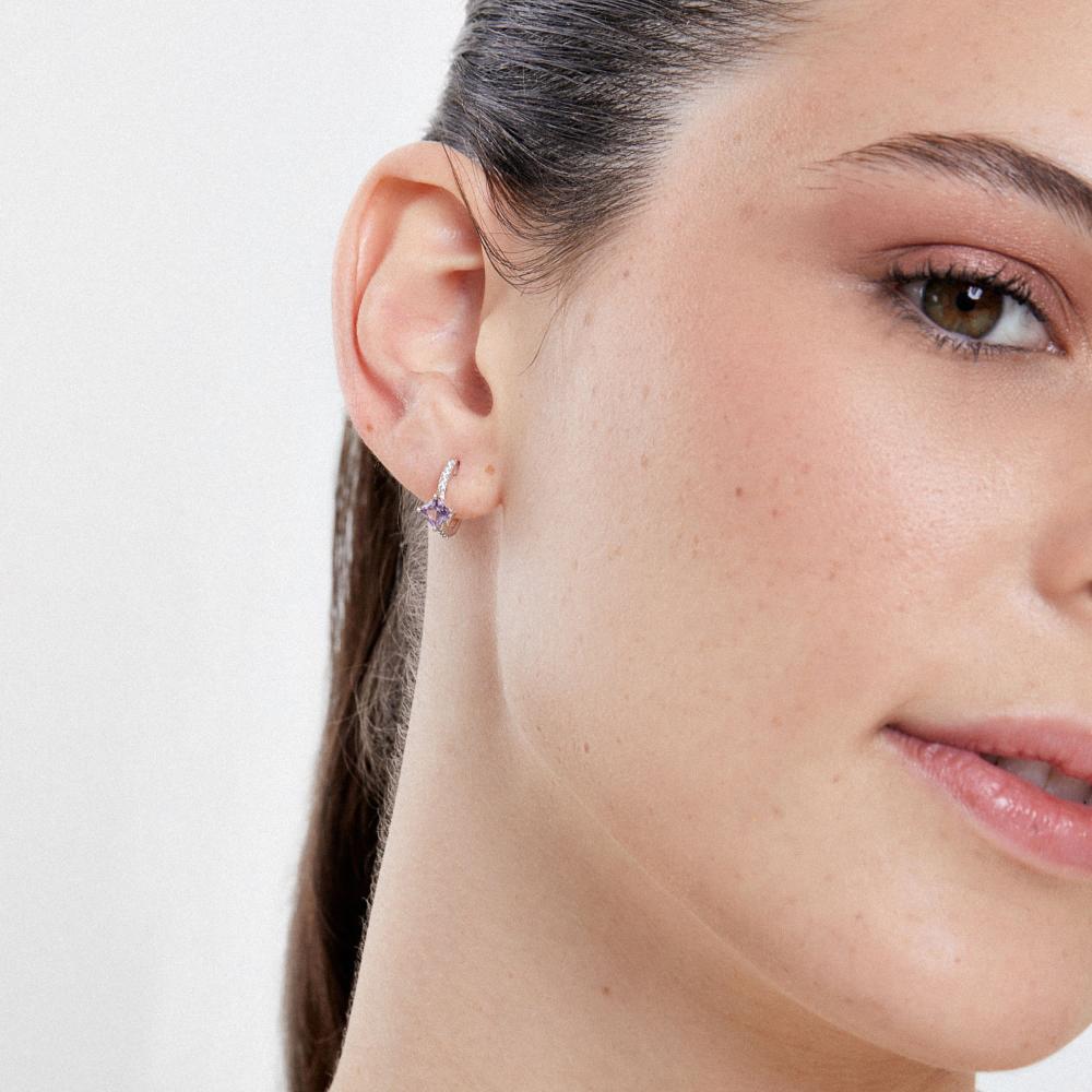 Argola Carré Cravejada em Prata 925 - 2