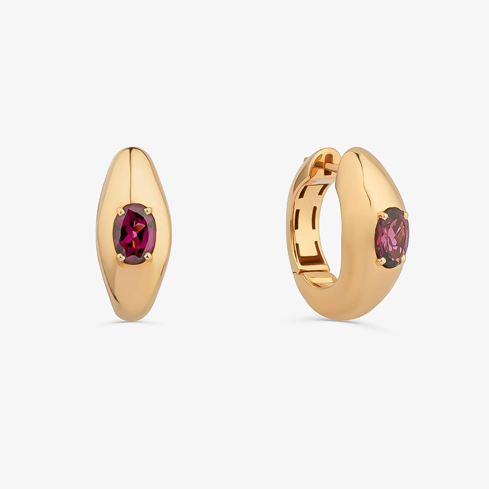 Brinco Argola com Rodolita em Prata com Banho de Ouro Amarelo 18K - 1