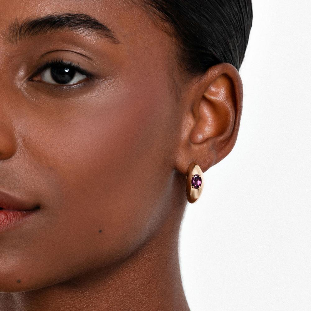 Brinco Argola com Rodolita em Prata com Banho de Ouro Amarelo 18K - 2