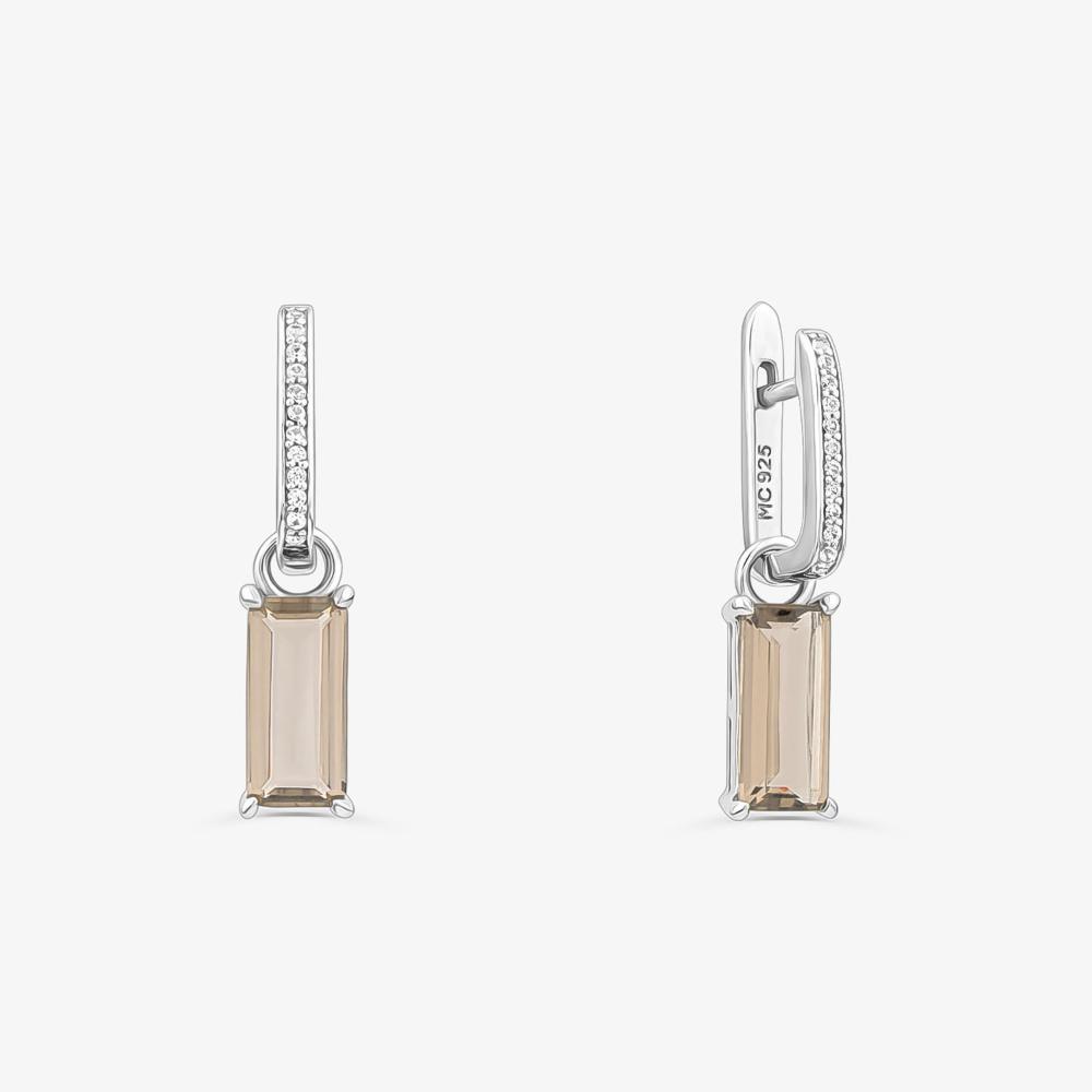 Brinco Argola com Quartzo Fumê e Safira em Prata 925 - 1