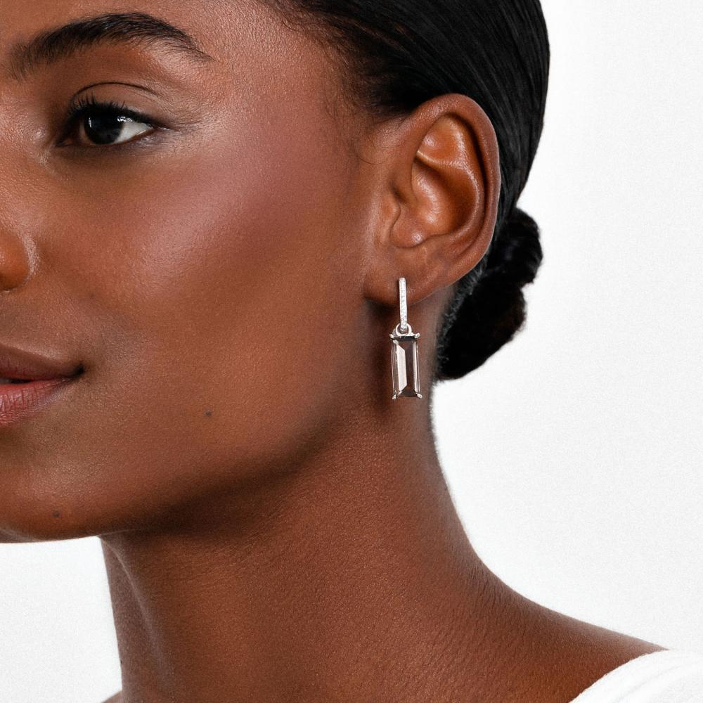 Brinco Argola com Quartzo Fumê e Safira em Prata 925 - 2