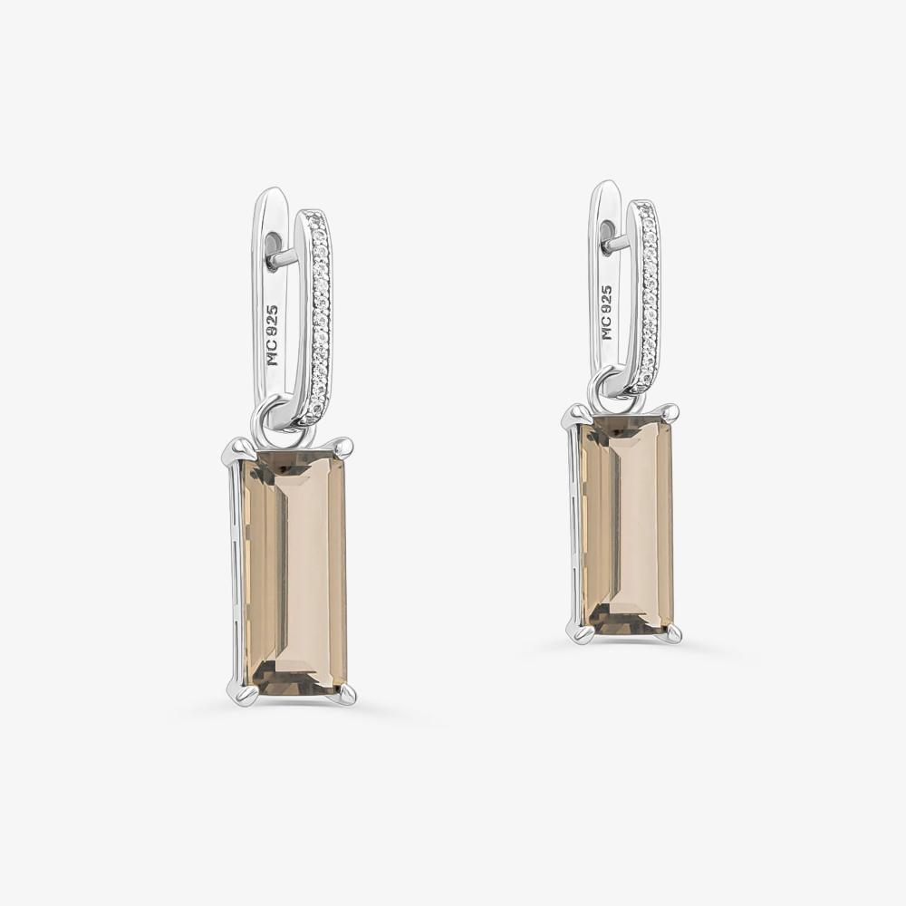 Brinco Argola com Quartzo Fumê e Safira em Prata 925 - 3