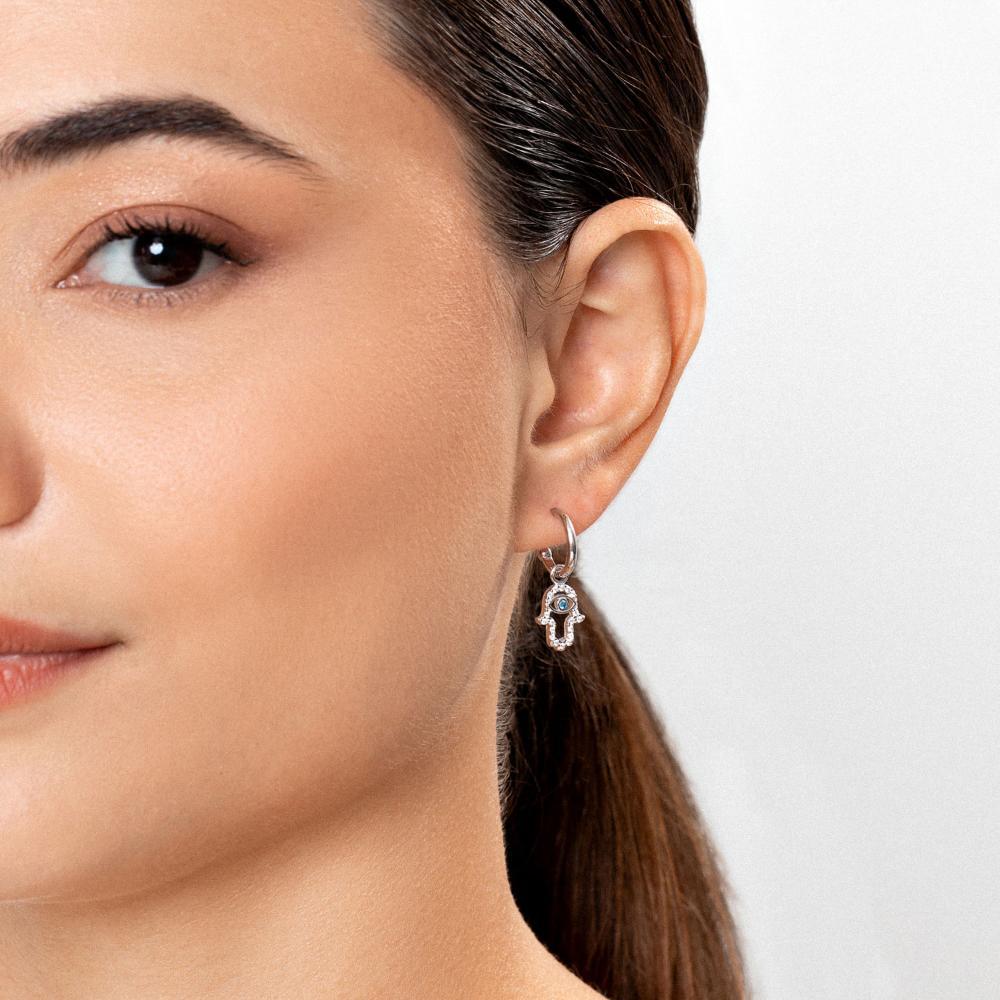 Argola Mão Hamsa Cravejada em Prata 925 - 2