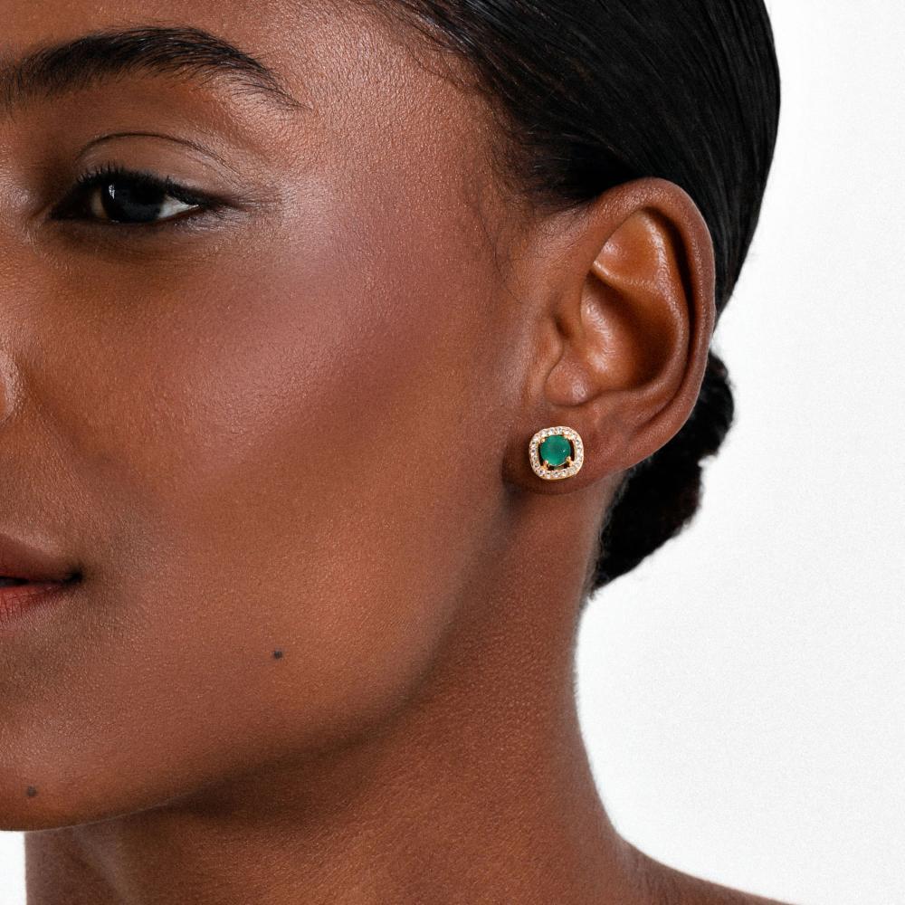 Brinco com Ágata Verde e Topázio em Prata 925 com Banho de Ouro Amarelo 18k - 2