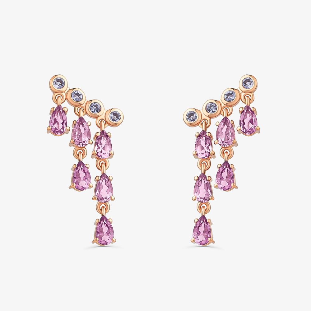 Brinco Cascata com Rose de France e Iolita em Prata 925 com Banho de Ouro Rosé 18k - 1