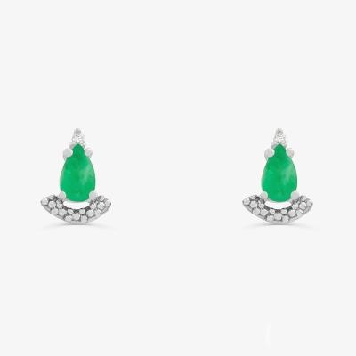 Brinco em Gota com Esmeralda e Diamantes em Ouro Branco 18k