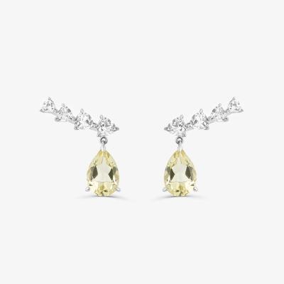 Brinco Earcuff com Quartzo Lemon e Safira em Prata 925