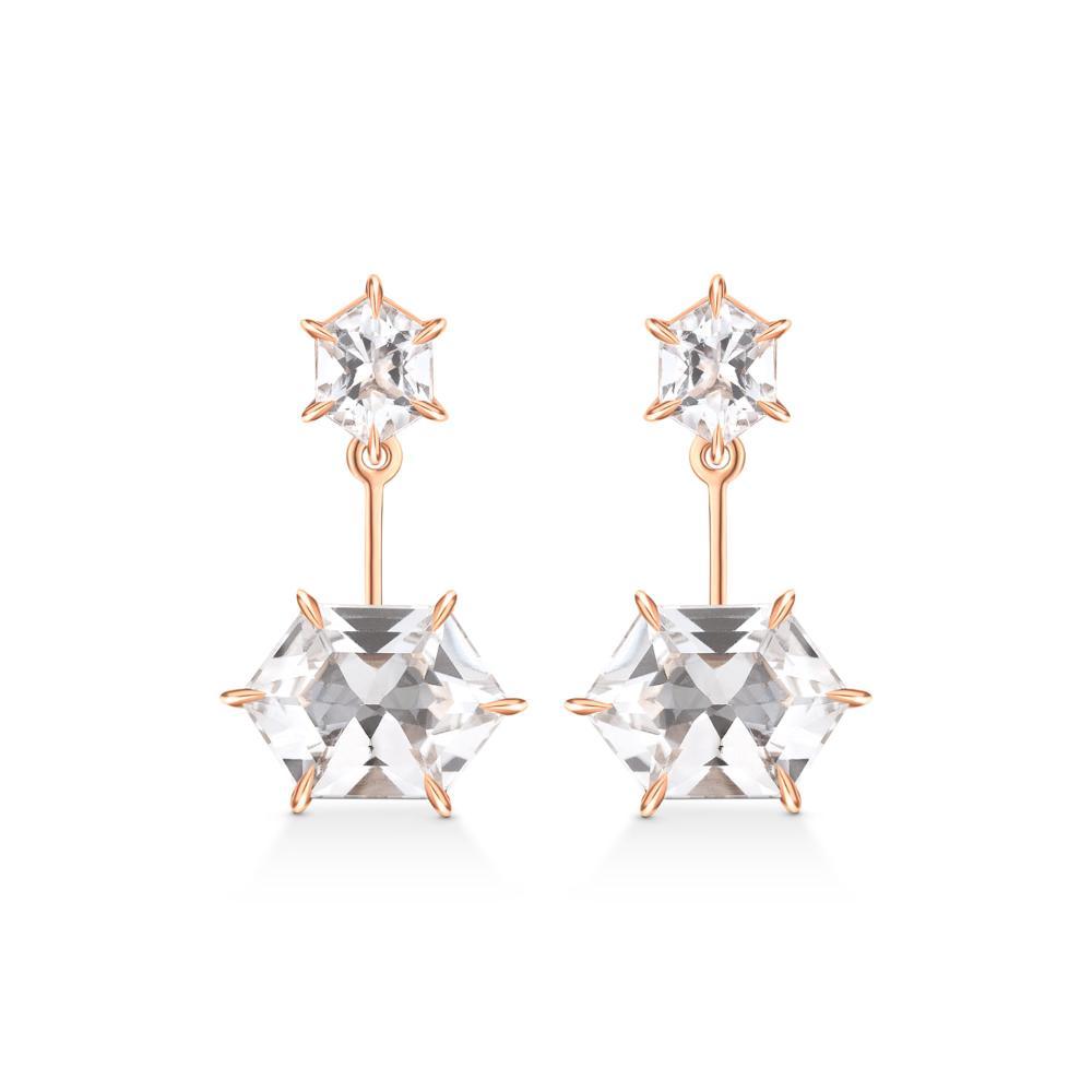 Brinco Ear Jackets Hexagonal com Quartzo Murion em Ouro Rosé 18k - 1