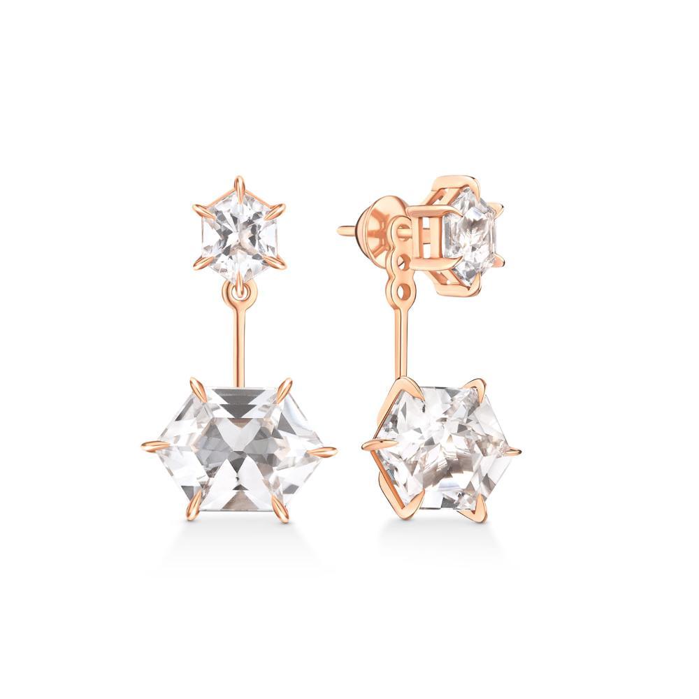 Brinco Ear Jackets Hexagonal com Quartzo Murion em Ouro Rosé 18k - 3