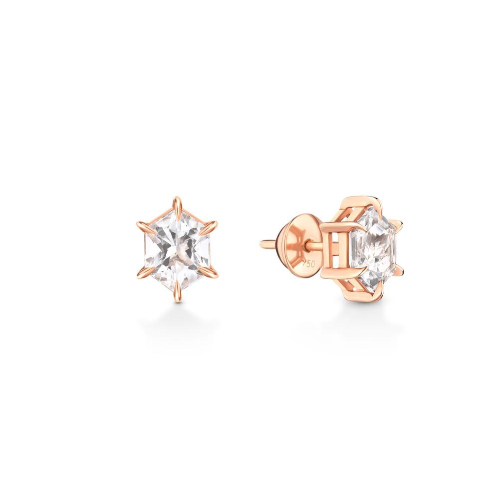 Brinco Ear Jackets Hexagonal com Quartzo Murion em Ouro Rosé 18k - 4