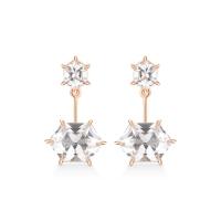 Brinco Ear Jackets Hexagonal com Quartzo Murion em Ouro Rosé 18k - 1