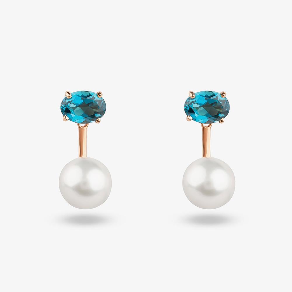 Brinco Ear Jacket com Topázio London e Pérola em Ouro Rosé 18K - 1