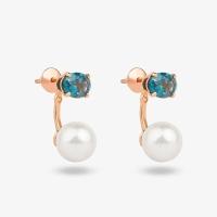 Brinco Ear Jacket com Topázio London e Pérola em Ouro Rosé 18K - 3