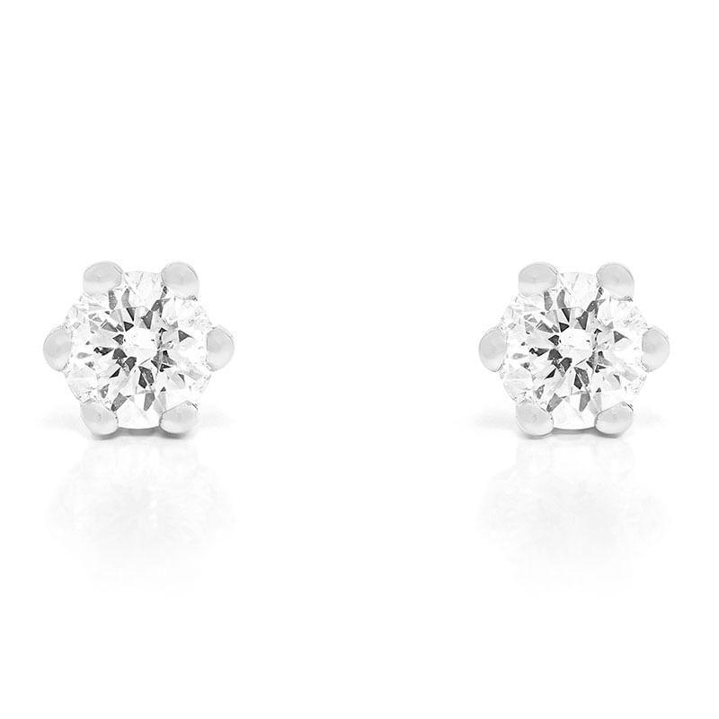 Brinco Solitário com 30 Pontos de Diamantes em Ouro Branco 18k - 1